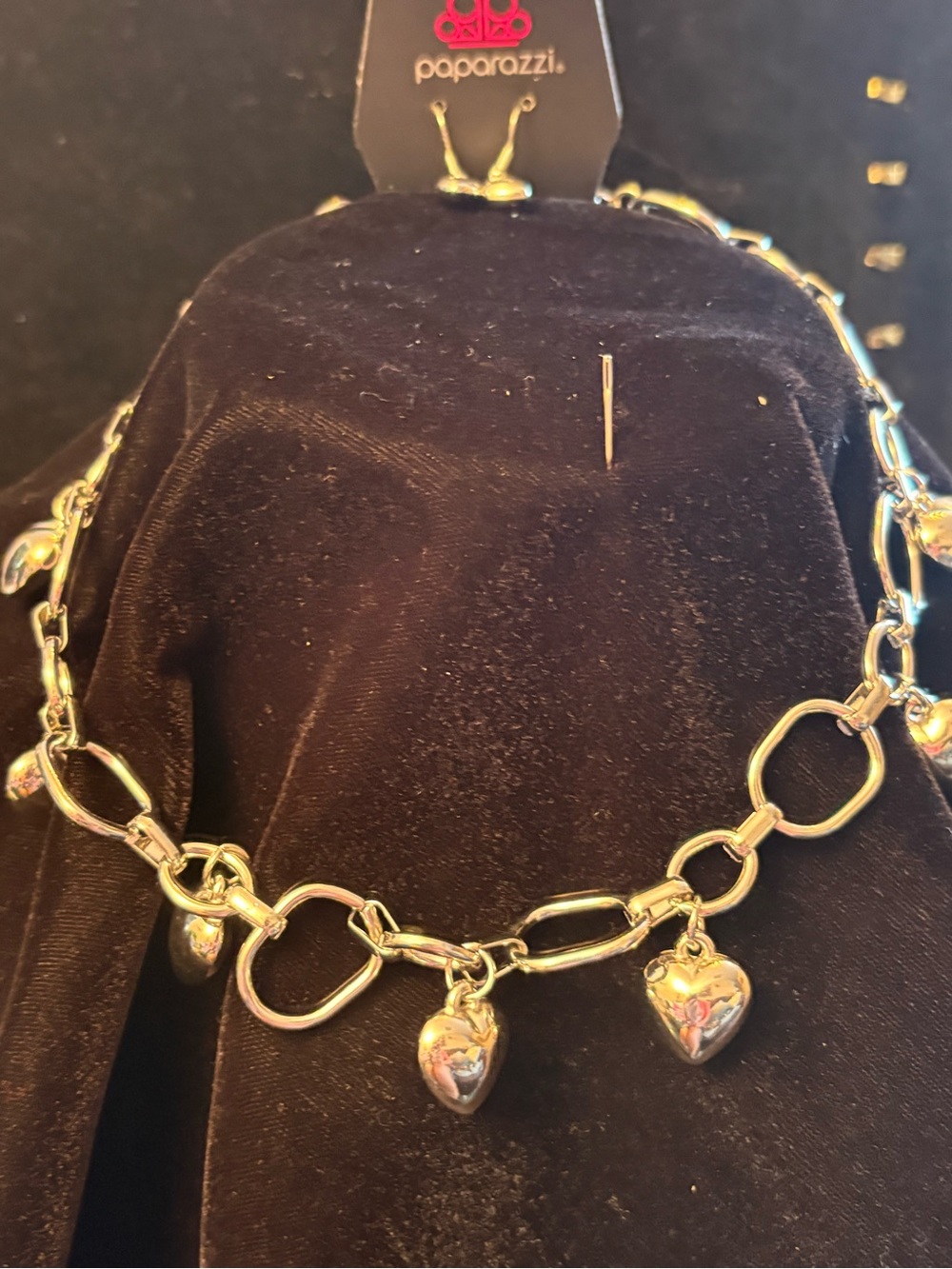 paparazzi Shiny Silver Link Necklace with Heart Dangles